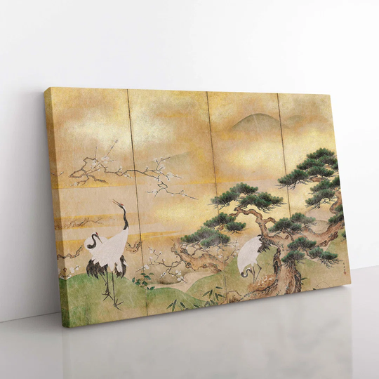 Cranes Beside a Lake by Hashimoto Gaho - Wrapped Canvas Painting