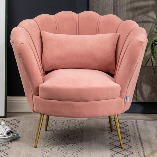 Livingandhome Velvet Lotus Scallop Chair with Pillow, Pink
