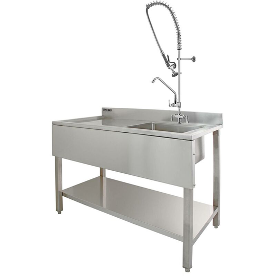 KuKoo Commercial Sink & Pre-Rinse Tap - Left Hand Drainer - Silver