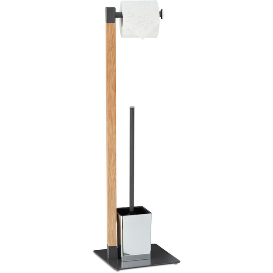Relaxdays - wc Accessories Set, Standing Toilet Paper Holder, Replaceable Brush & Holder, 73x20x20 cm, Anthracite/natural