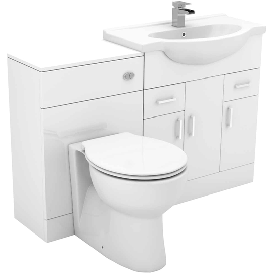 Wholesale Domestic - Alexander James Gloss White 1250mm 3 Door 2 Drawer Vanity Unit Toilet Suite - White
