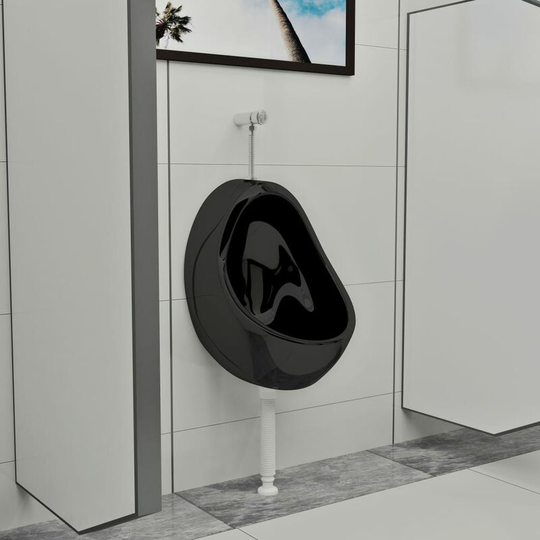 Wall Hung Urinal with Flush Valve Ceramic Black - Black