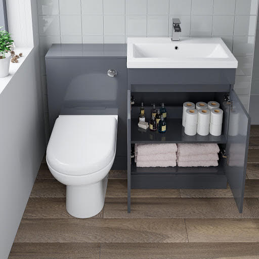 Artis Toilet & Basin Vanity Unit Combination with Doors - 1100mm Grey Gloss