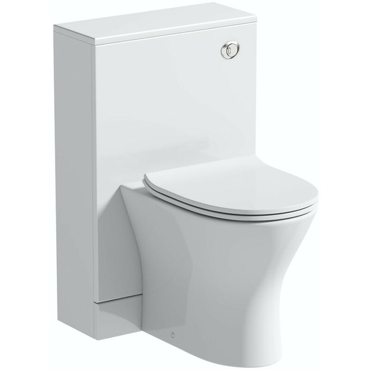 Derwent white back to wall unit and round compact toilet with soft close slim seat - White - Orchard