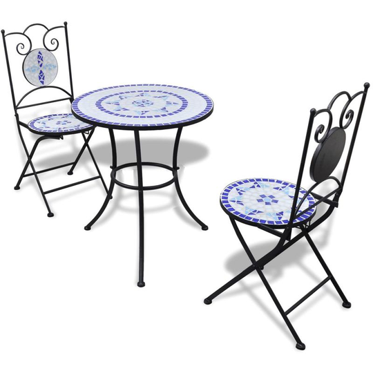 3 Piece Bistro Set Ceramic Tile Blue and White VD15510 - Hommoo