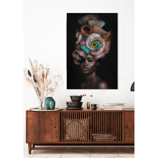 Dark Beauty with a Felt Turban - Unframed Photograph on Glass