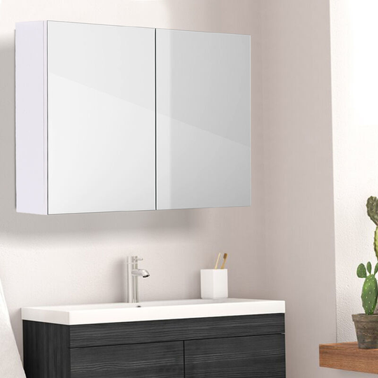 800mm Double Door Bathroom Mirror Cabinet Storage Shelf Wall Mounted White
