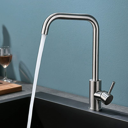 Kitchen Faucet, 360° Rotatable Single Handle Kitchen Faucet, Single Handle Kitchen Faucet, Stainless Steel, Faucet with pex Hose, Can Adjust Cold and