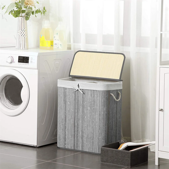 Divided Bamboo Laundry Bin