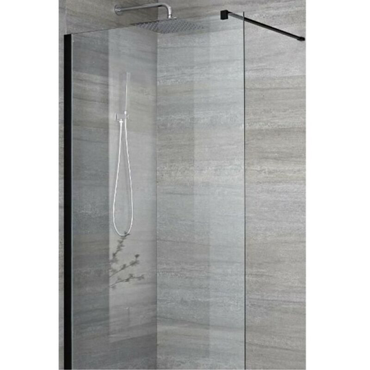 Nero - 1200mm Recessed Walk In Wet Room Shower Enclosure with Screen, Profile, Support Arm and 800mm Linear Tile Insert Shower Drain - Black - Milano