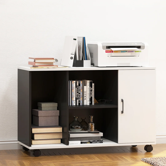 Mobile Lateral File Cabinet, Office Filing Cabinet,Rolling Storage Cabinet, Printer Stand With Open Storage Shelves And Wheels