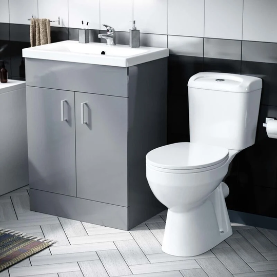 Neshome - Nanuya 600mm Flat Pack Light Grey Vanity & wc Toilet Pan, Soft Close Seat