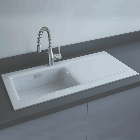 Rak Gourmet Dream 2 Ceramic Kitchen Sink 1.0 Bowl Reversible Drainer 1010mm l x 510mm w - White