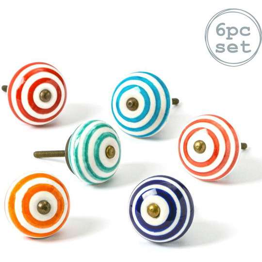 Round Ceramic Cabinet Knobs - 6 Colours - Pack of 6 - Nicola Spring