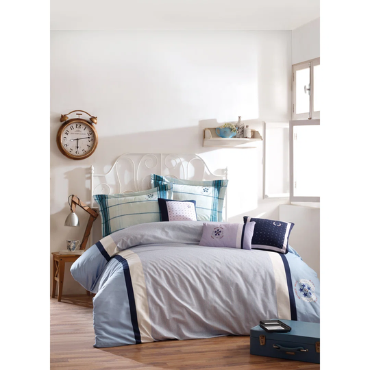 Lillian Blue/White/Dark blue 100% Cotton Duvet Cover Set