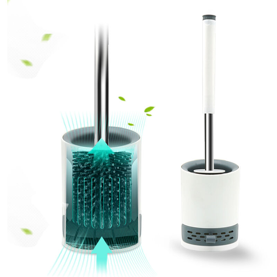Toilet Brush with Holder Stainless Steel Handle and Bristles Silicone Quick Drying Cleaning Set Flooring & Wall Mounted for Bathroom - Elegant
