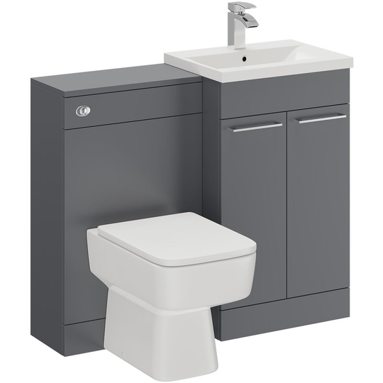 Wholesale Domestic - Napoli Gloss Grey 1000mm 2 Door Vanity Unit Toilet Suite - Gloss Grey