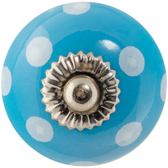 Round Ceramic Cabinet Knob - Light Blue Spot - Nicola Spring