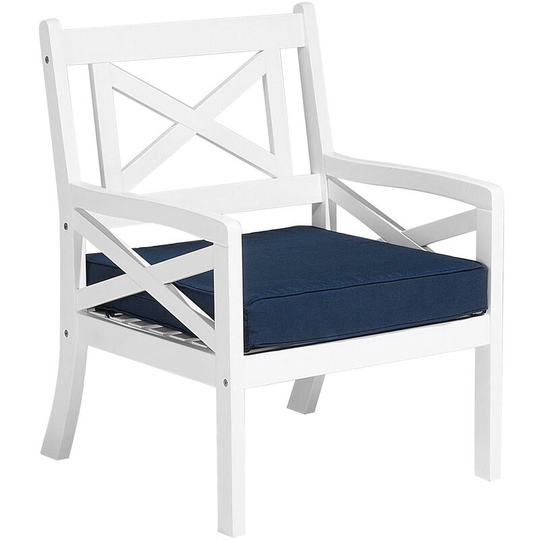 Nautical Acacia Garden Patio Chair Armchair White with Blue Cushion Baltic - White