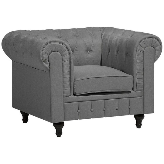Beliani - Classic English Chesterfield Armchair Button Tufted Grey Fabric Chesterfield Big - Grey