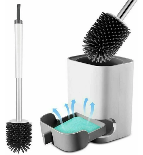 Soft Silicone Bristle Toilet Brush And Holder Bathroom WC Set Cleaning Brush