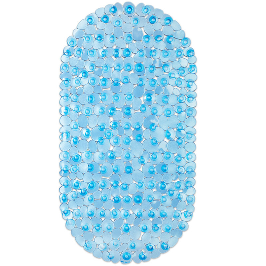 Relaxdays - Anti-Slip Bath Mat, Stone-look Design, Non-Slippery Suction Cups for Bathtub, Washable, WxD: 36 x 68 cm, Blue