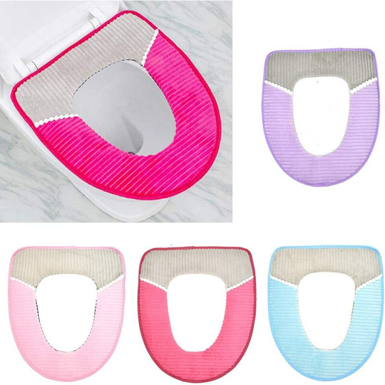 4-piece corduroy toilet seat cover winter version thickened washable toilet seat, sticky button plush toilet seat