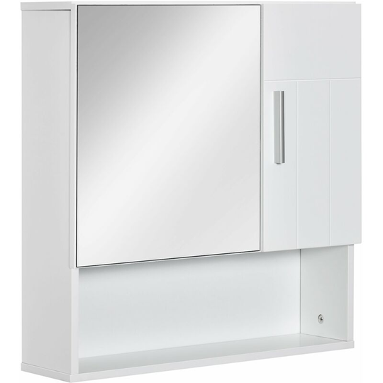Bathroom Mirror Cabinet Wall Mount Storage Organizer w/ Door, White - White - Kleankin