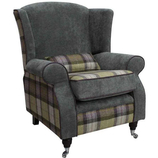 Arnold Wool Tweed Wing Chair Fireside High Back Armchair Skye Moonstone Wool And Keira plain Pewter