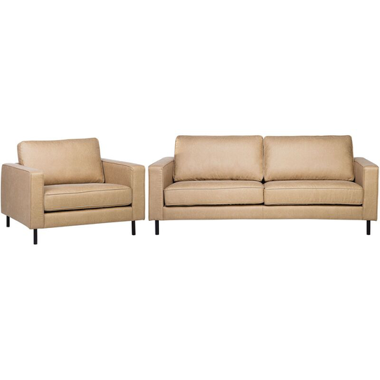 Modern Faux Leather Sofa Set 3 Seater Armchair Metal Legs Beige Savalen - Beige