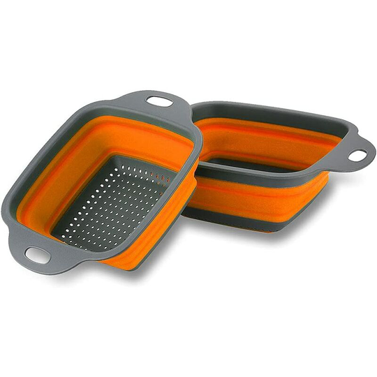 Collapsible Colander Set of 2 Silicone Square Strainer with Handle for Kitchen Food Draining Pasta Vegetable Fruit and Meat (Orange)