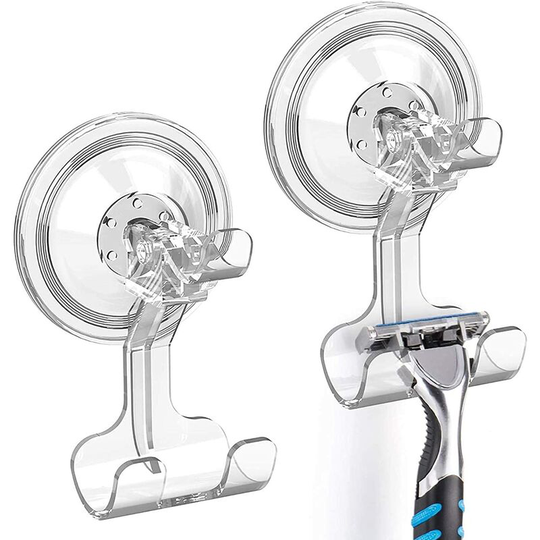 Perlerare - Shower Suction Cup Hook Set of 2, Removable Wall Mounted Shaver Holder for Bathroom Kitchen Bedroom Tile Towel Holder Razor Clothes Bag