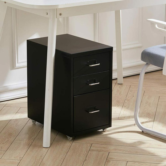 Office Rolling File Cabinet with 3 Drawers Shelf and Wheels, Black - Livingandhome