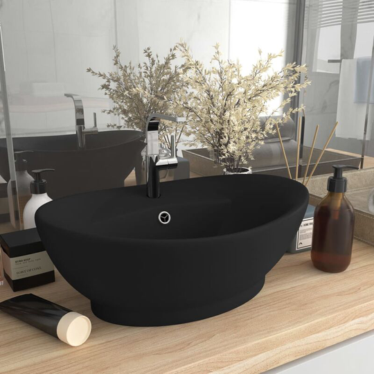 Luxury Basin Overflow Oval Matt Black 58.5x39 cm Ceramic FF146942_UK - Topdeal