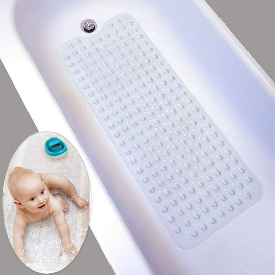 Perle Rare - Bath Mat, Bathtub Mat, Safety Anti-Slip, Antibacterial with Strong Suction Cups, 100 x 40cm Extra Long, Durable (Transparent)