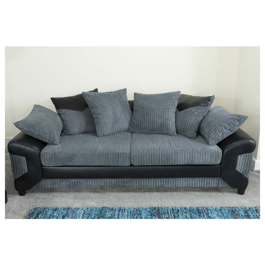 Rio 3 Seater Jumbo Cord Fabric Sofa - Black & Grey