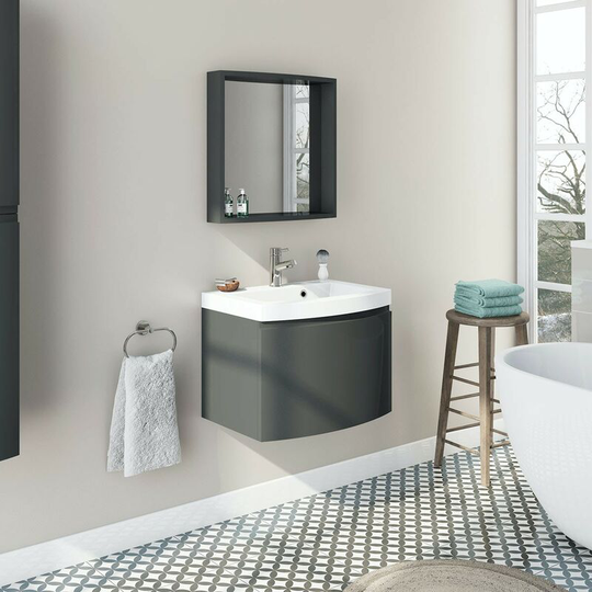 Mode Harrison slate gloss grey wall hung vanity unit and basin 600mm with mirror - Grey