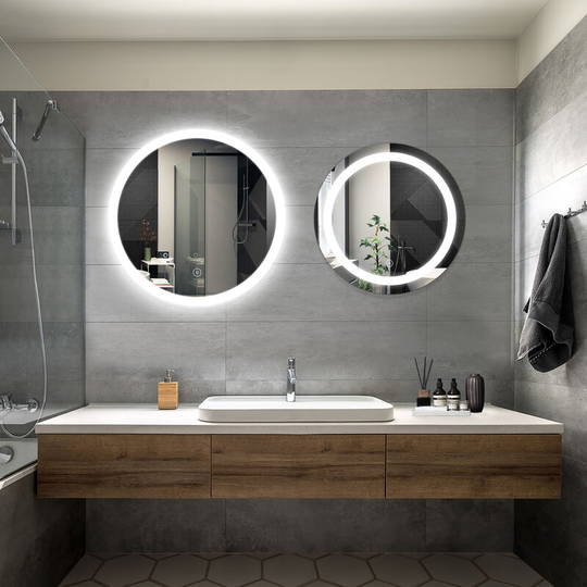Elegant - Bathroom led Mirror Modern Wall Mounted Round Bathroom Mirror 700x700mm Acrylic Frame + 600x600mm Backlit Both with Demister Pad