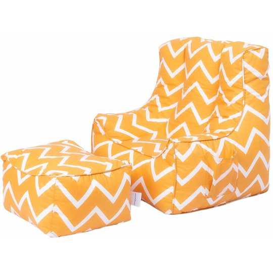 Kids Armchair Comfy Bean Bag Chair with Footstool (Zigzag) - Ready Steady Bed