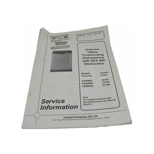 Hotpoint Ariston - Service Manual Fdw80 / Fdw85 for Hotpoint Dishwasher