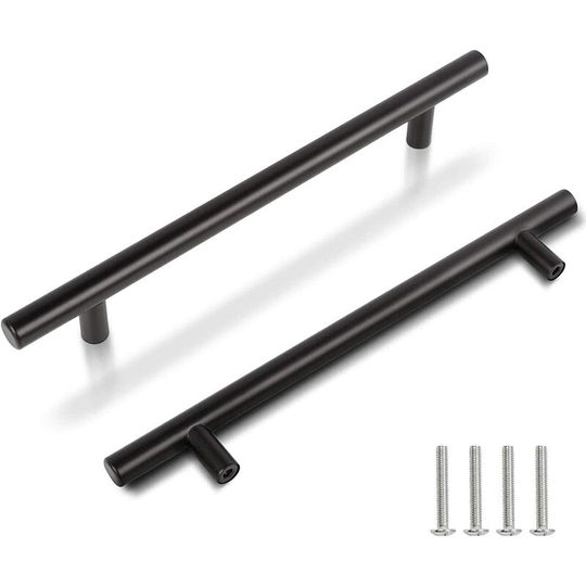 Perlerare - 2pcs Black Stainless Steel Door Handle Furniture Handle with Screws for Kitchen Cabinet Drawers, Hole to Hole Center Distance 192mm