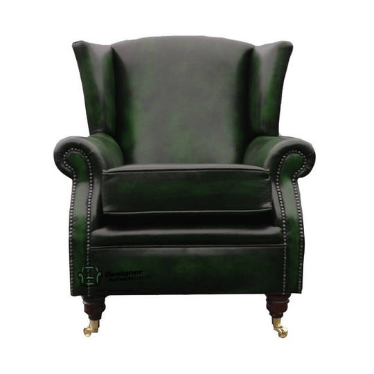 Southwold Wing Chair Fireside High Back Leather Armchair Antique Green Leather
