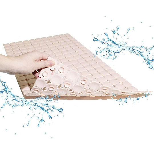 Kartokner - 38.5*68cm Bathtub Shower Non Slip Mats, Bath Mat with Drain Hole and Strong Suction Cup (Pink)