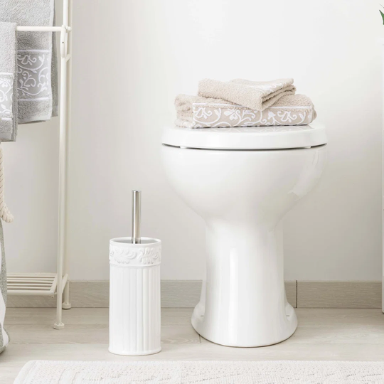 Rosalind Wheeler Toilet Brush Holder Classic White 10X10X32 Cm