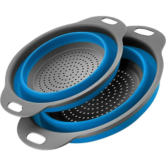 Collapsible Colander Set, Collapsible Strainer, Set of 2-Piece Food-Grade Silicone Kitchen Filter, 1 Large and 1 Small, Perfect for Draining Pasta,
