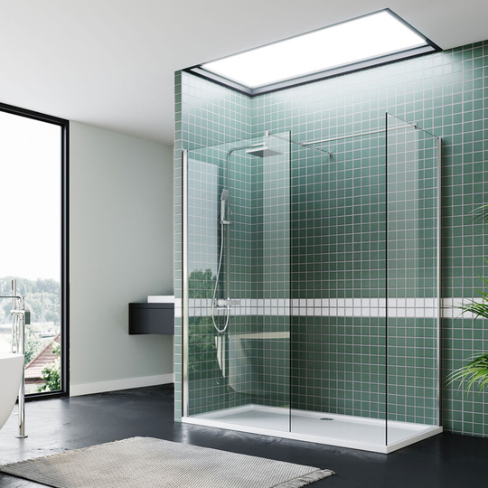 ELEGANT Walk in Shower Door 8mm Tempered Glass Shower Cabin with Side Panel Screen 760mm & 800mm + Shower Tray 1400x900mm + Free Waste Trap Cover