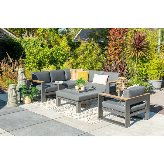 Costa Corner Group with Ottoman and Armchair - Carbon Black & Teak effect