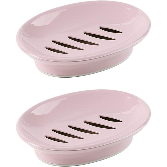 Ilovemilan - 2-piece soap tray with drain soap rack, easy to clean, soap saver, suitable for shower, bathroom, kitchen (pink)