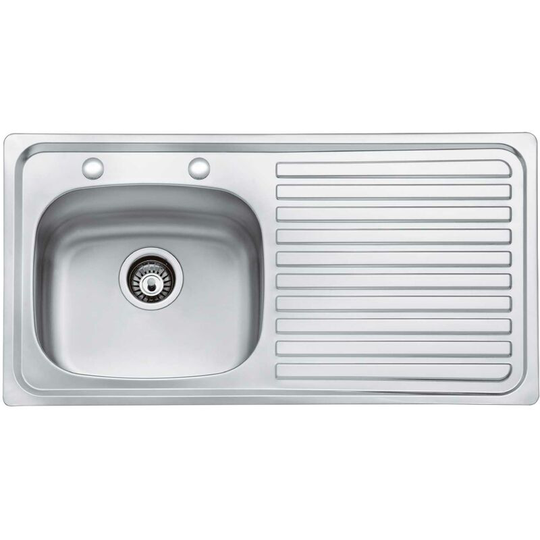 Inox 1.0 Bowl Kitchen Sink rh Drainer 2 Tap Hole 930mm l x 480mm w - Stainless Steel - Bristan