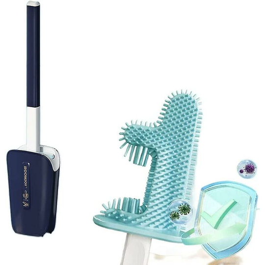 Cactus Toilet Brush, Long Handle Soft Silicone Flexible Toilet Cleaning Brush with Quick Dry Holder Blue